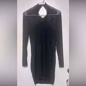0XL SEXY Mesh long sleeve black dress